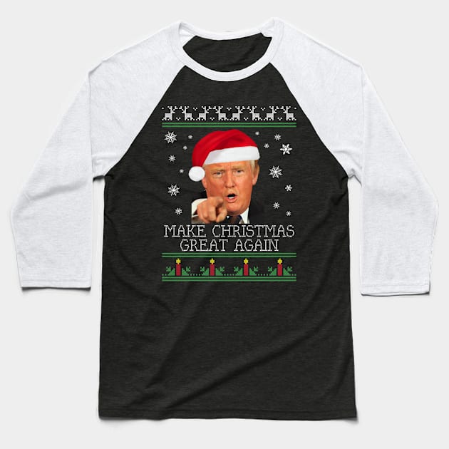 Make Christmas Great Again Donald Trump Knit Pattern Baseball T-Shirt by Rebus28